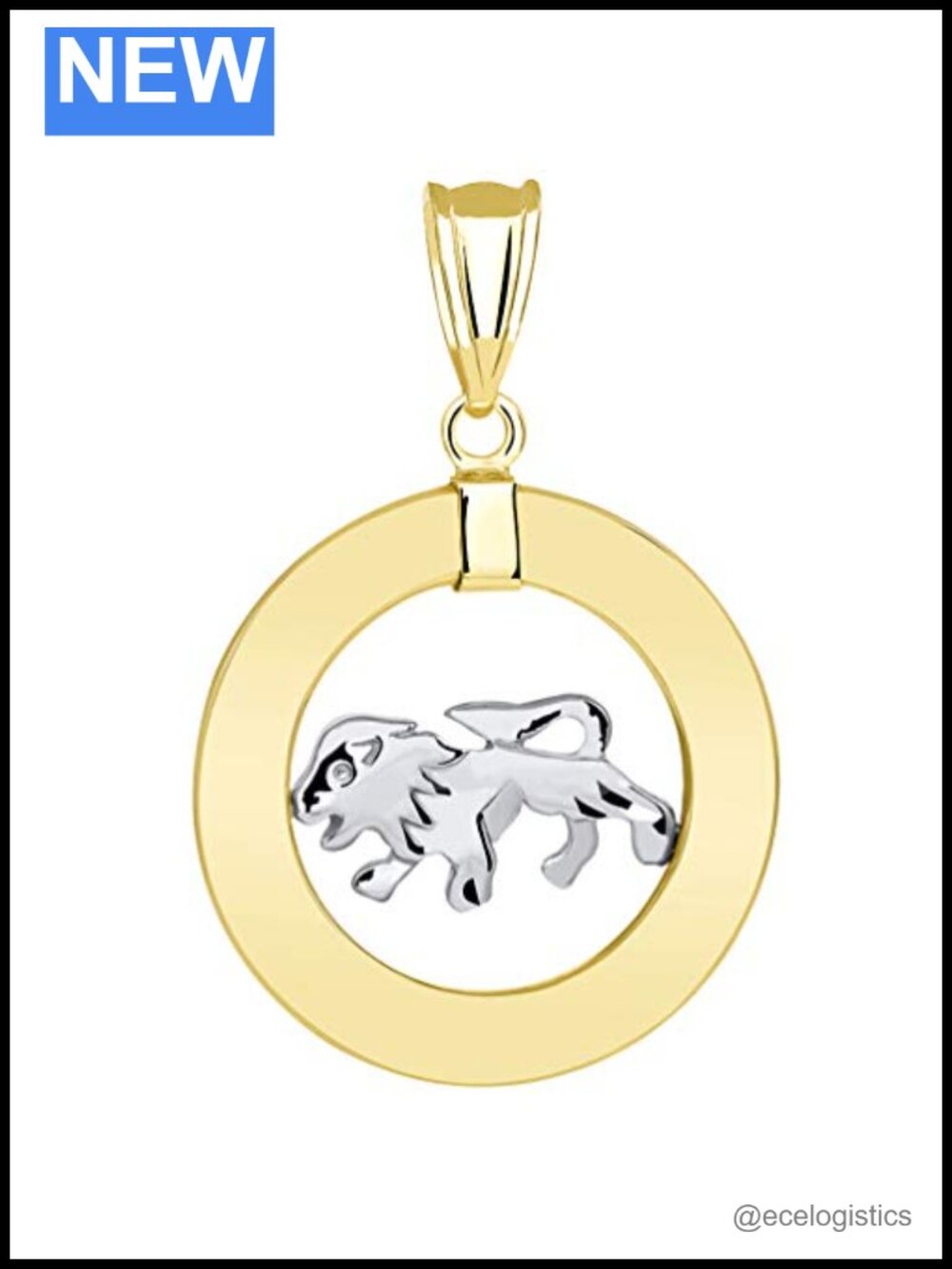 14k Two-Tone Gold Open Circle Zodiac Sign Pendant